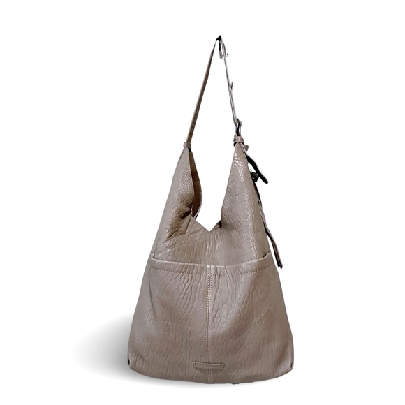 NWOT! Lucky Brand Gray Buffalo Grain Leather Hobo Shoulder Bag - Picture 6 of 11